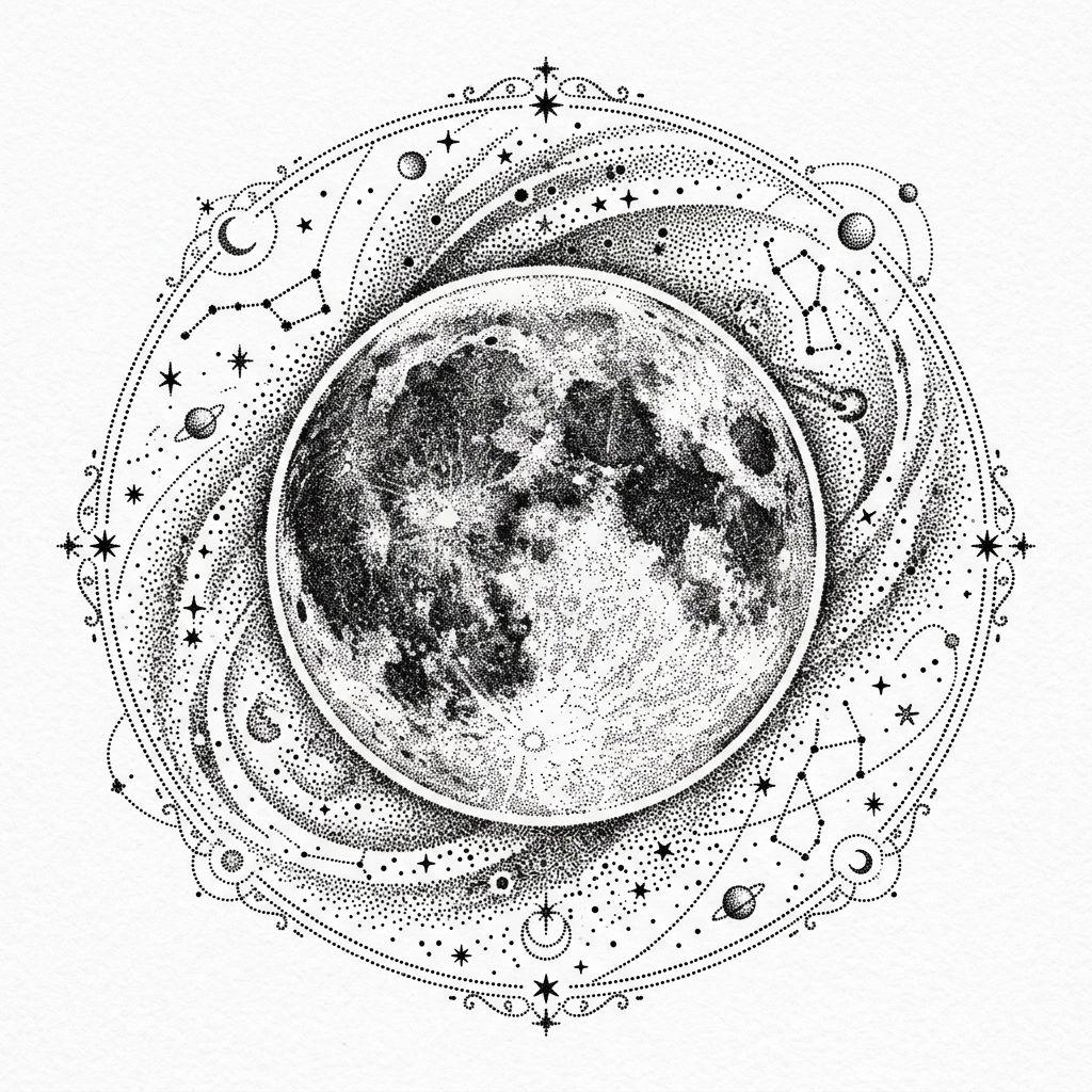 oberschenkel-tattoo dotwork mond