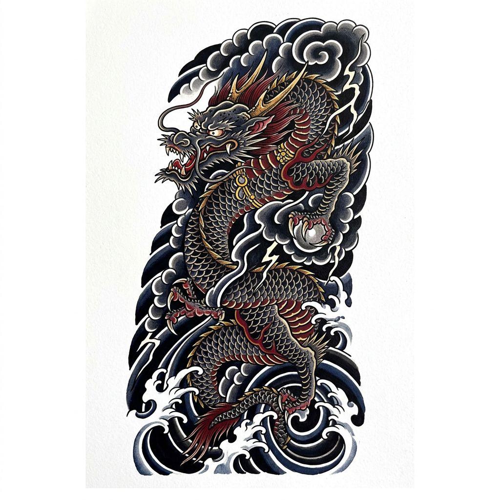 oberschenkel-tattoo japanischer drache