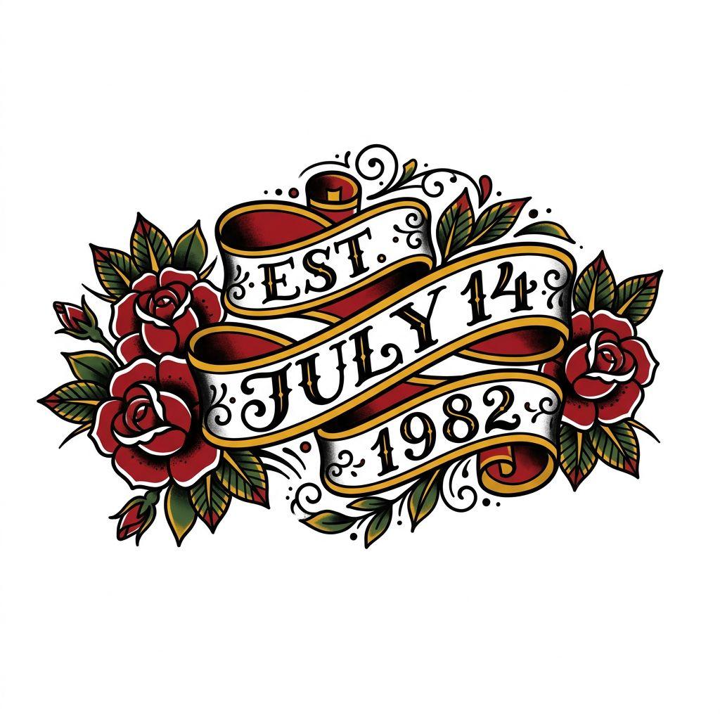 idée tatouage date de naissance date old school banner