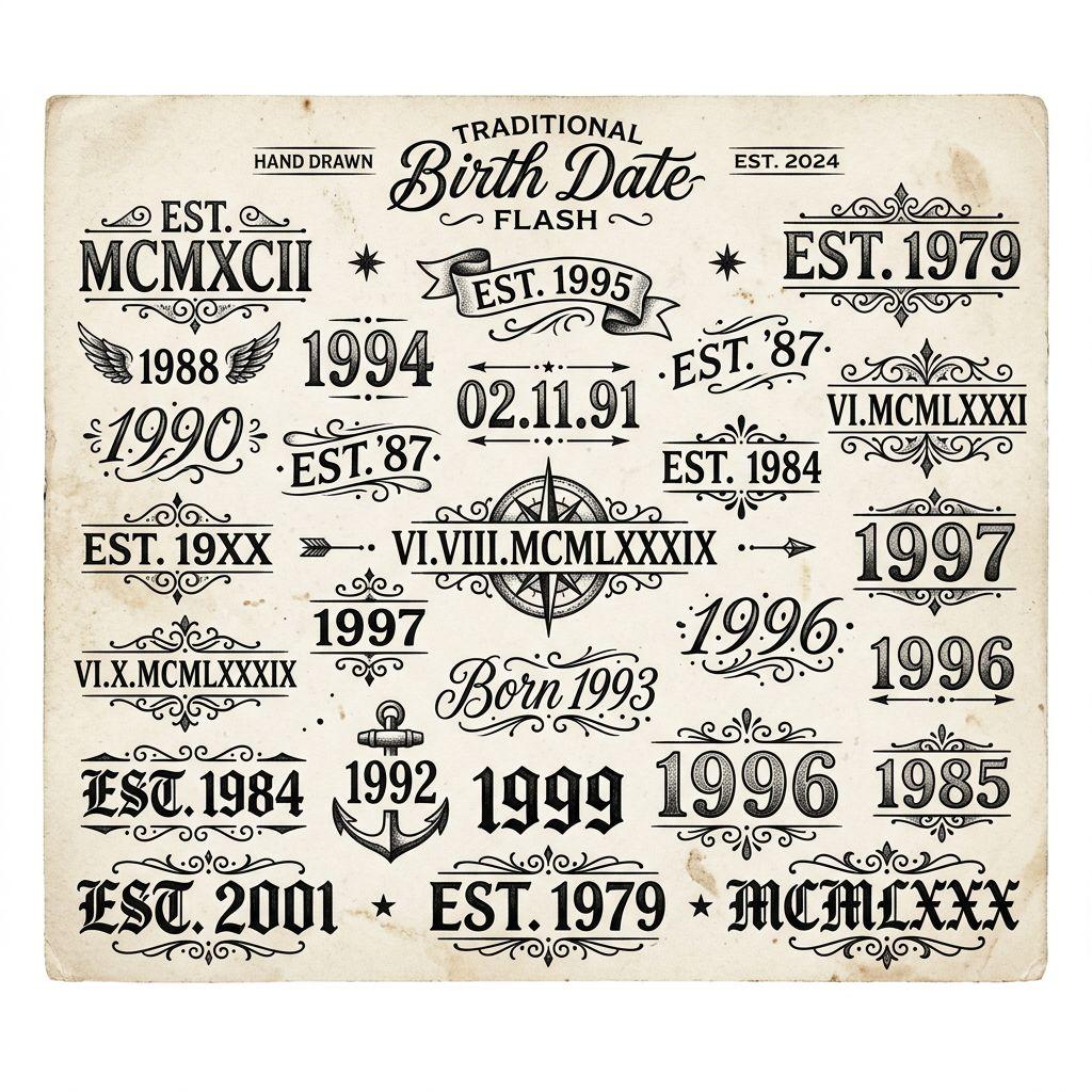 idée tatouage date de naissance patchwork dates flash