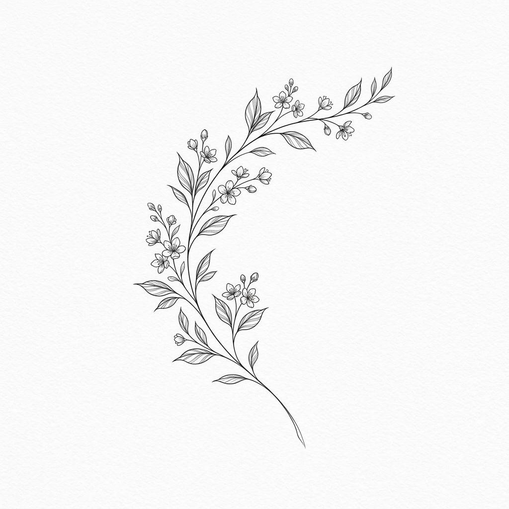 rücken-tattoo feiner blumenzweig