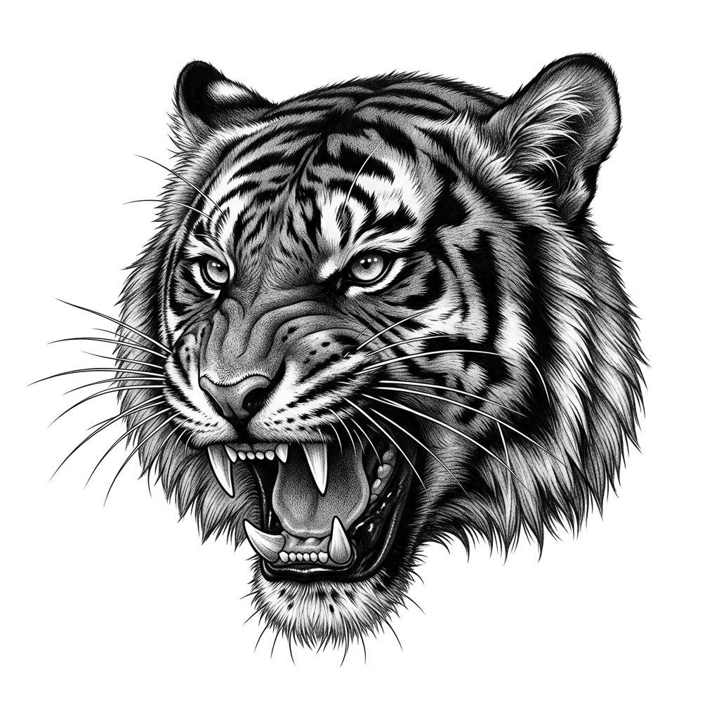 rücken-tattoo echter brüllender tiger