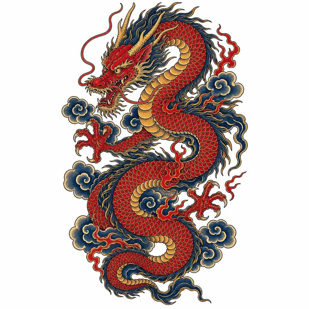 rücken-tattoo geschwungener japanischer drache
