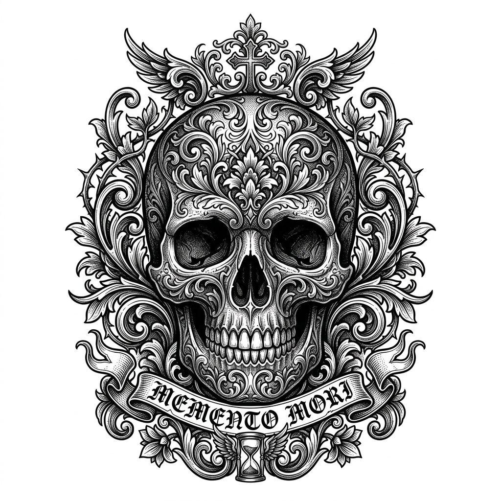 rücken-tattoo barocker zierschädel