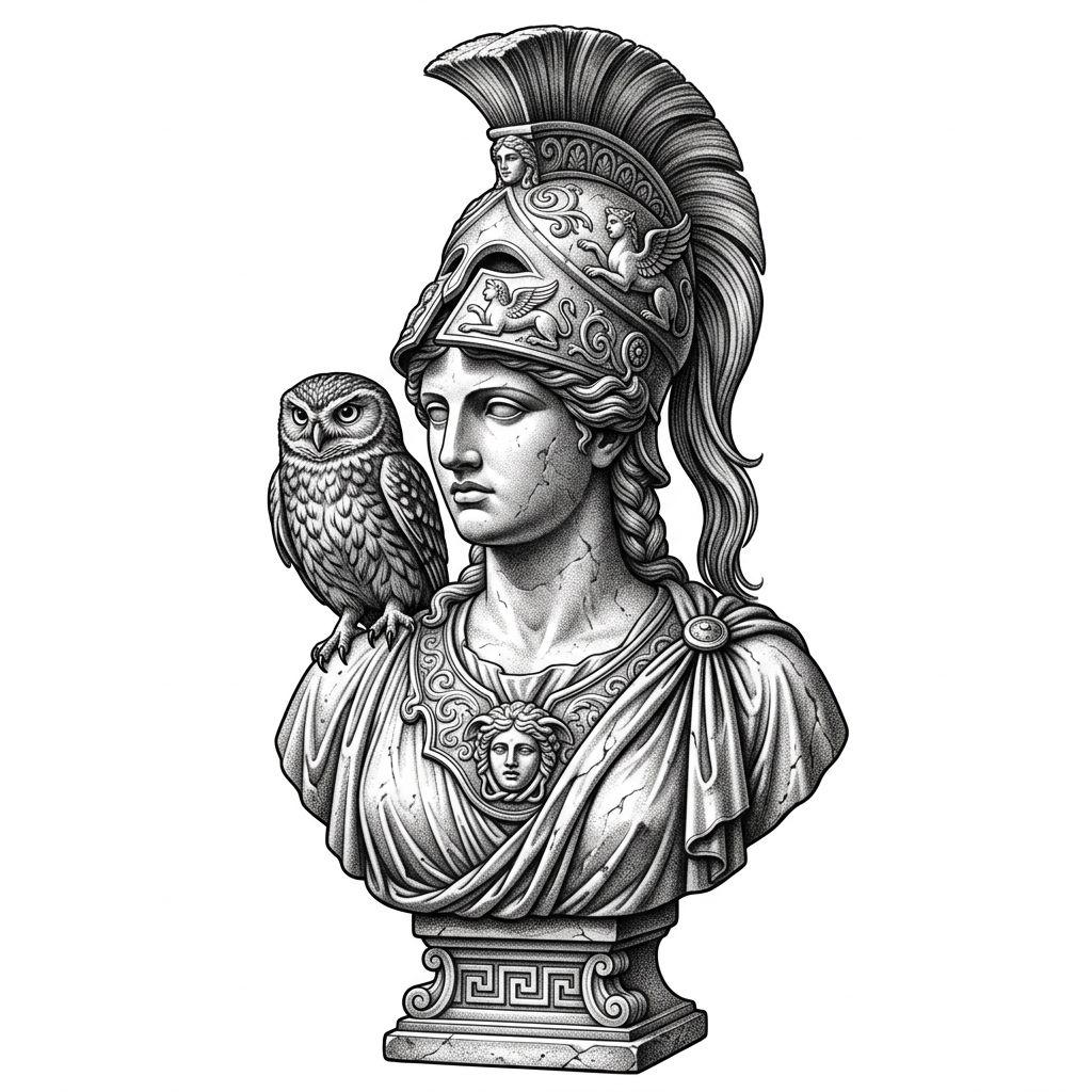 rücken-tattoo mythologische athene