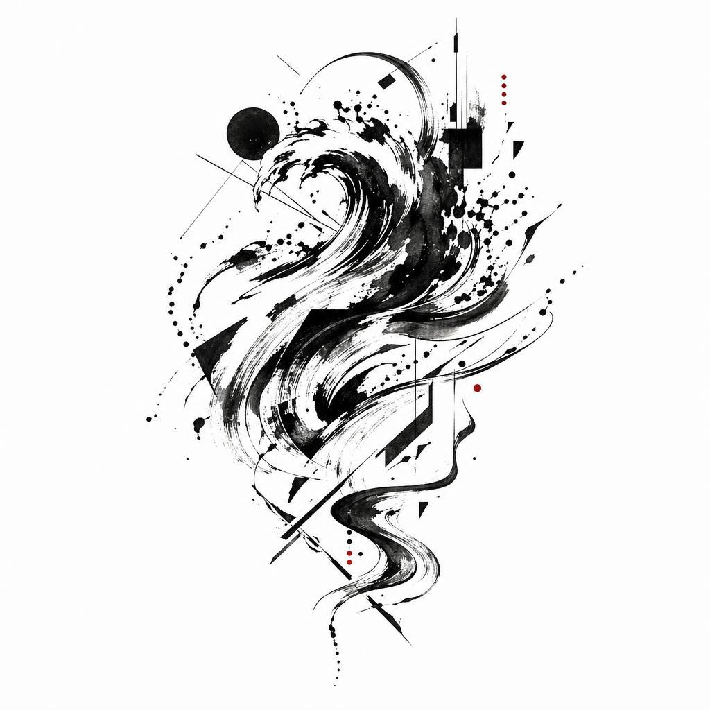 rücken-tattoo abstrakte gestische welle
