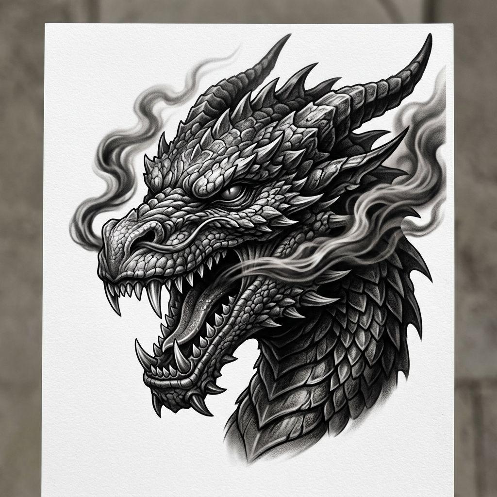 drache-tattoo drache realismus mit schuppen