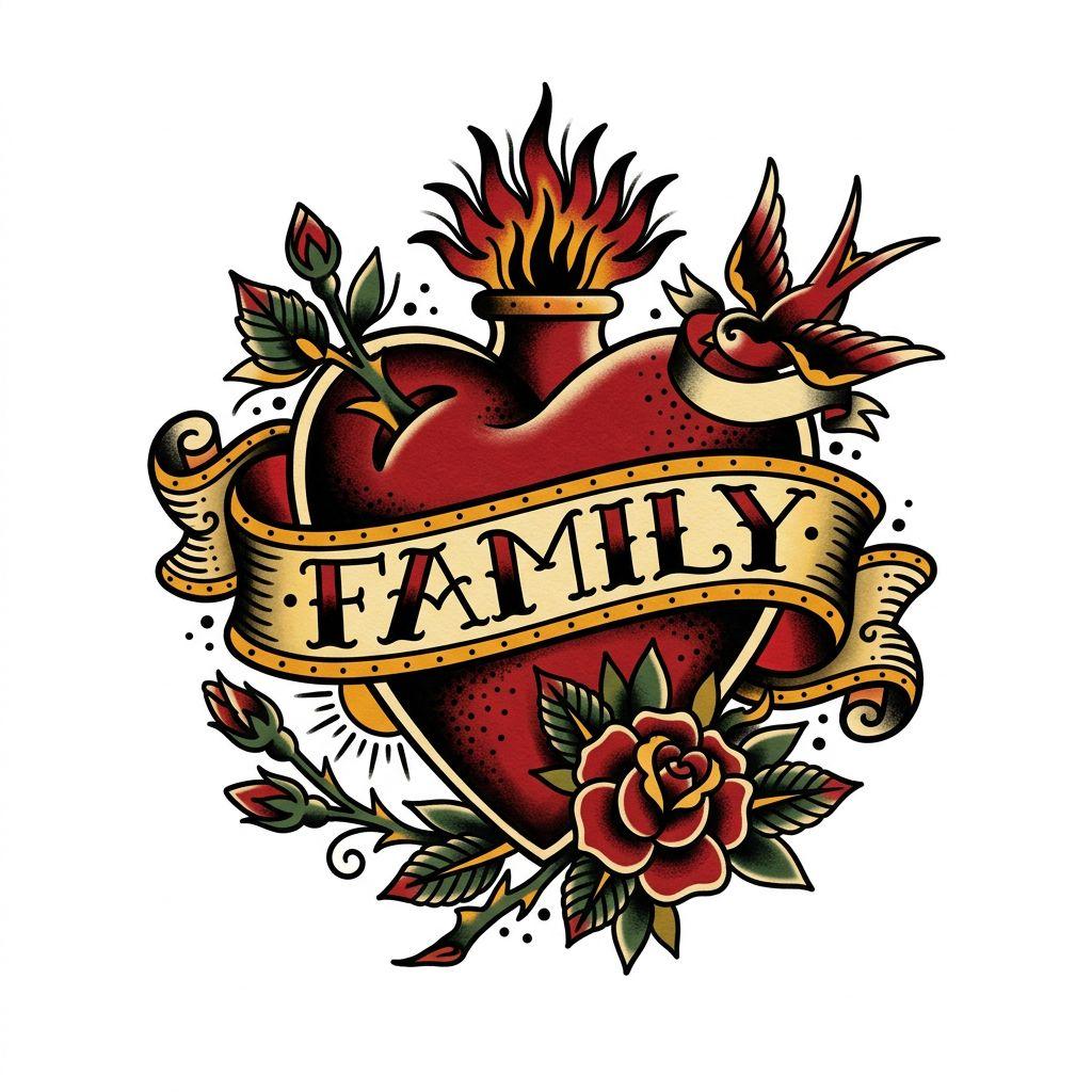 familie-tattoo old-school-herz 'family', Vorlage auf weißem Hintergrund