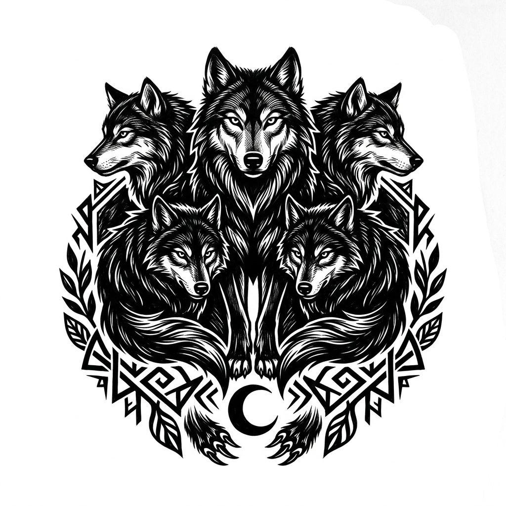 familie-tattoo wolfsrudel, Vorlage auf weißem Hintergrund