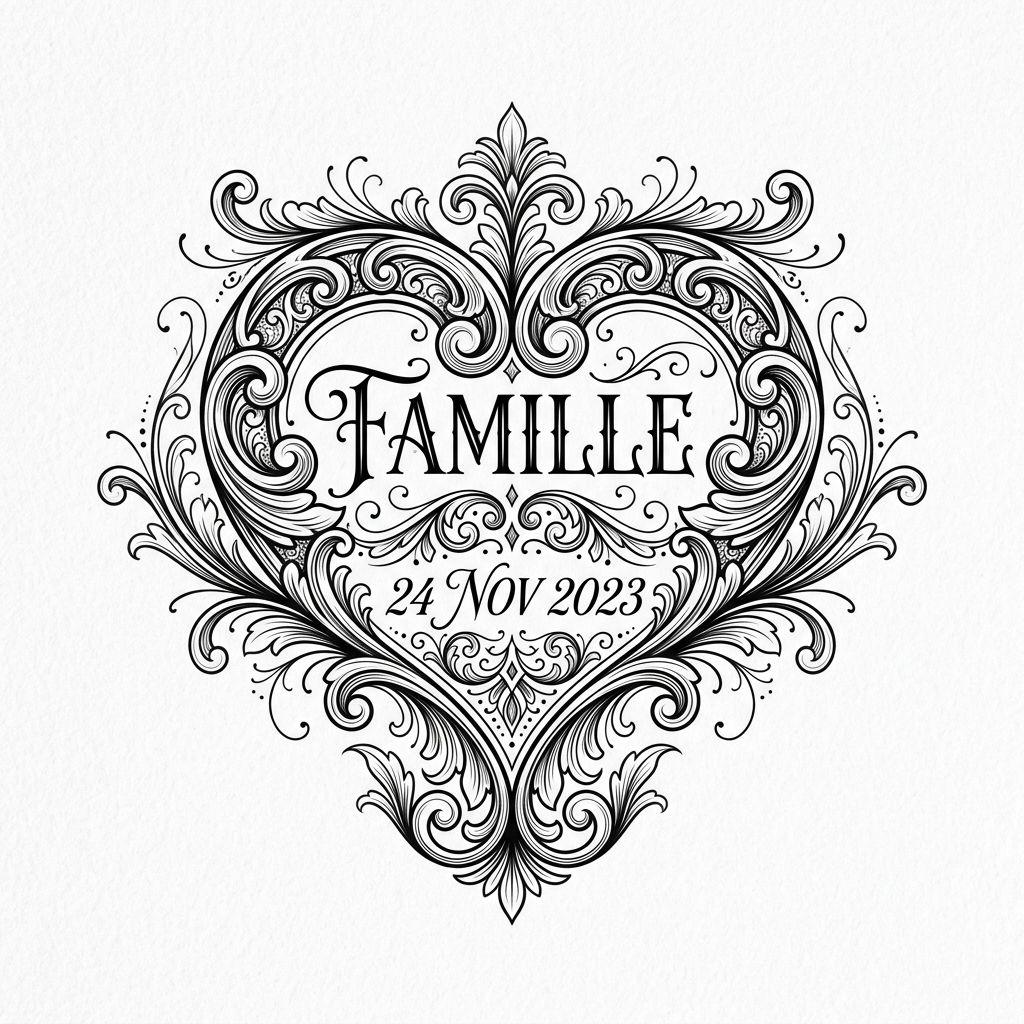 familie-tattoo ornamentales herz 'familie', Vorlage auf weißem Hintergrund