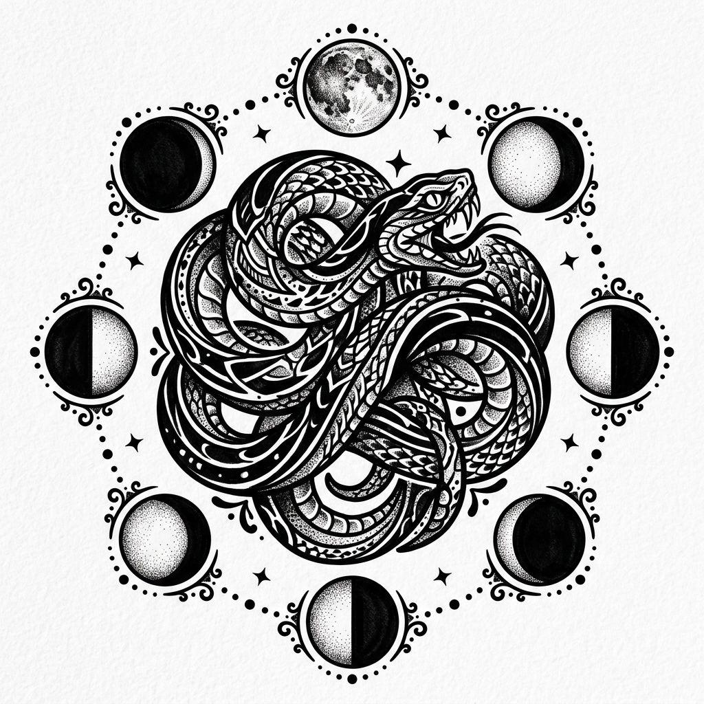 frau-tattoo blackwork-schlange