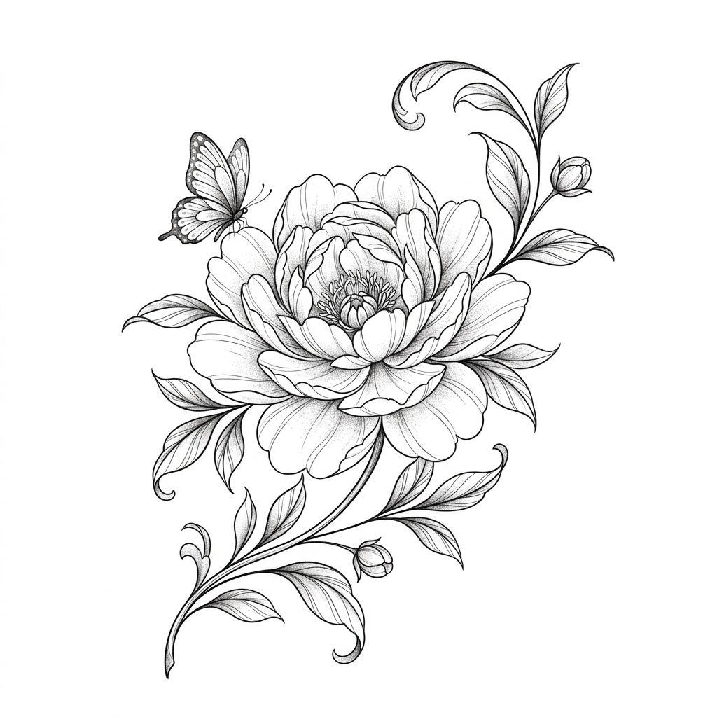 frau-tattoo pfingstrose floral