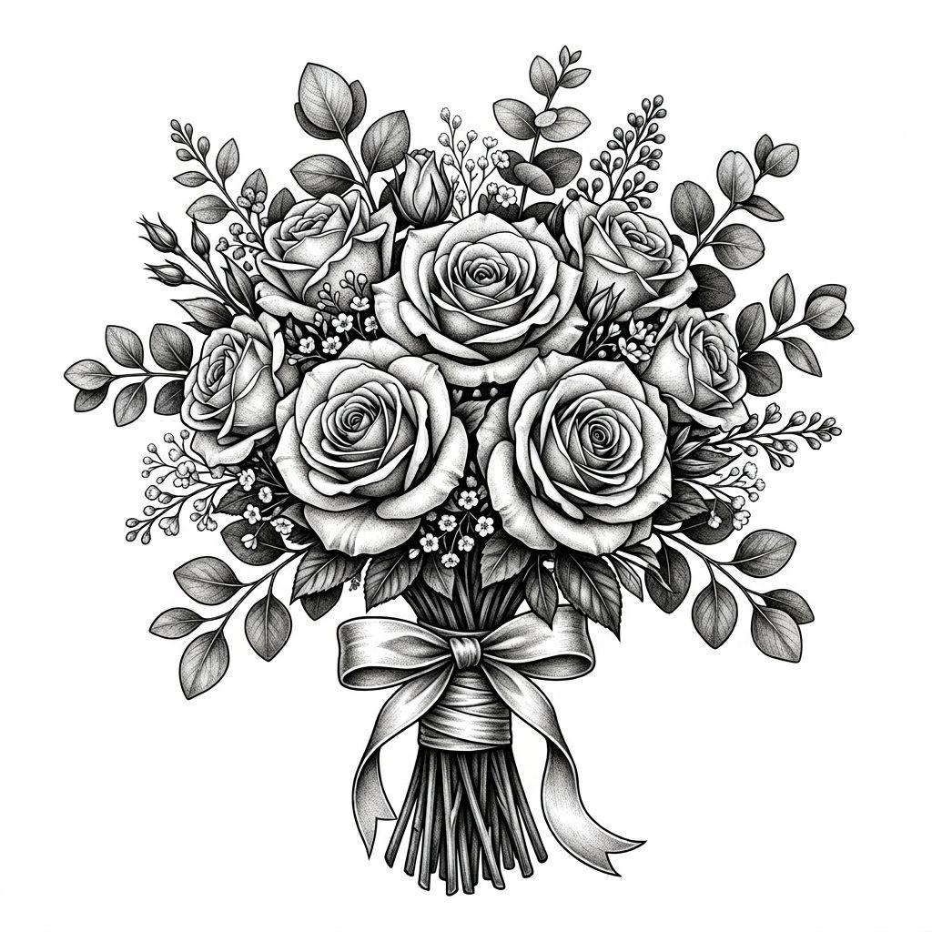 hochzeit-tattoo realistischer brautstrauß