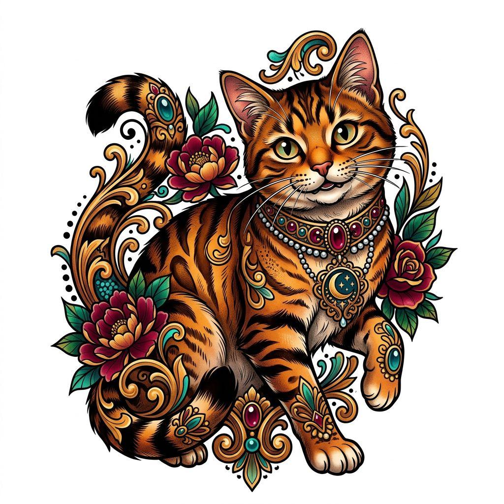 katze-tattoo neugierige katze neo-traditional