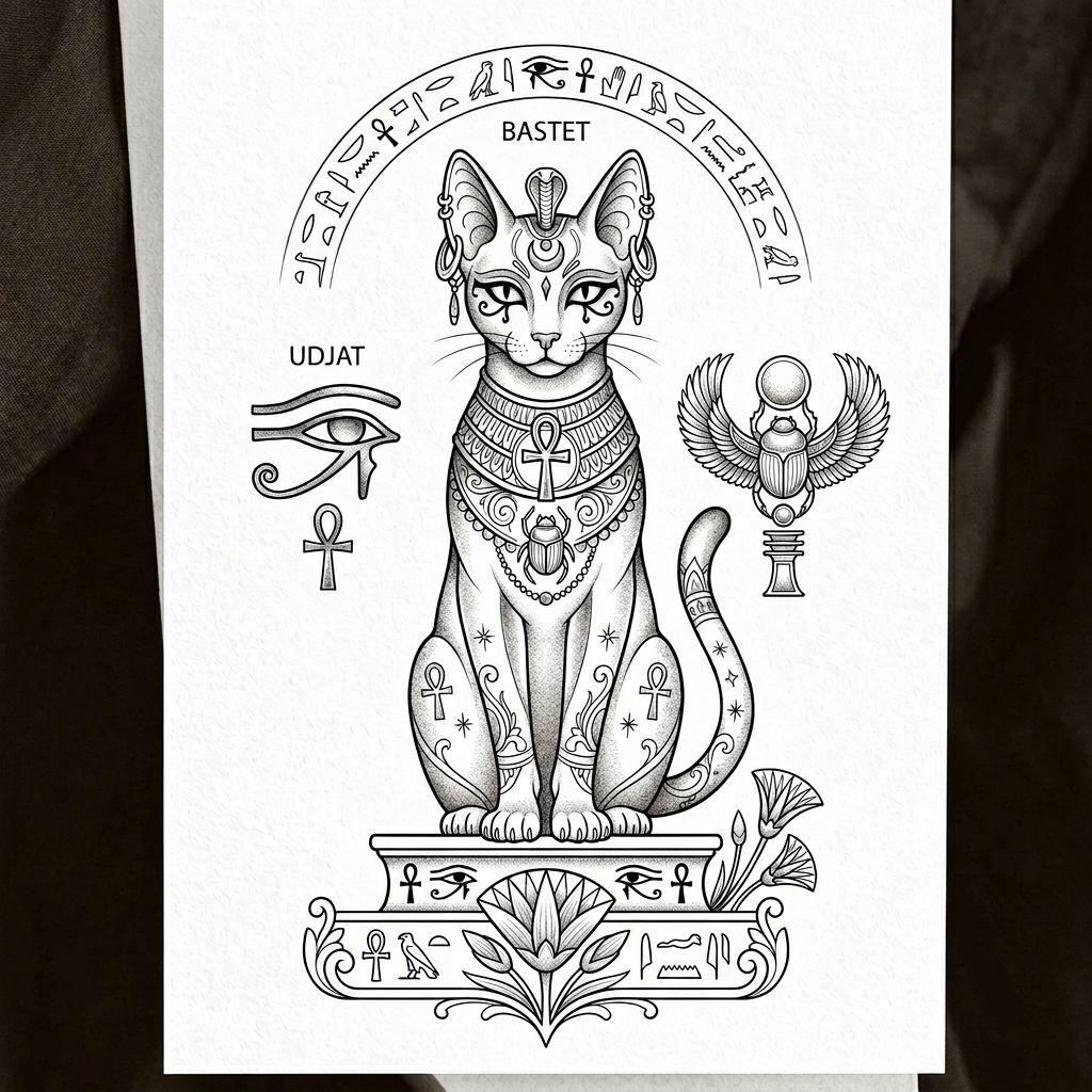 katze-tattoo ägyptische katze bastet