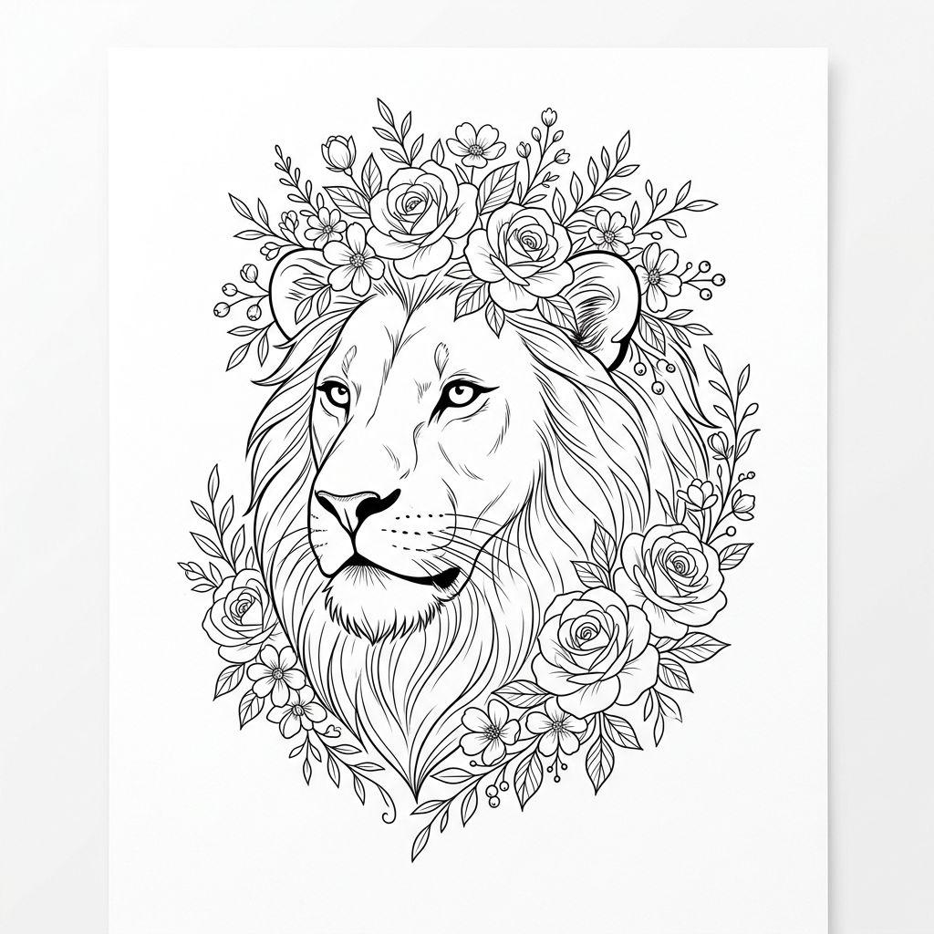 löwe-tattoo gekrönter blumen-löwe