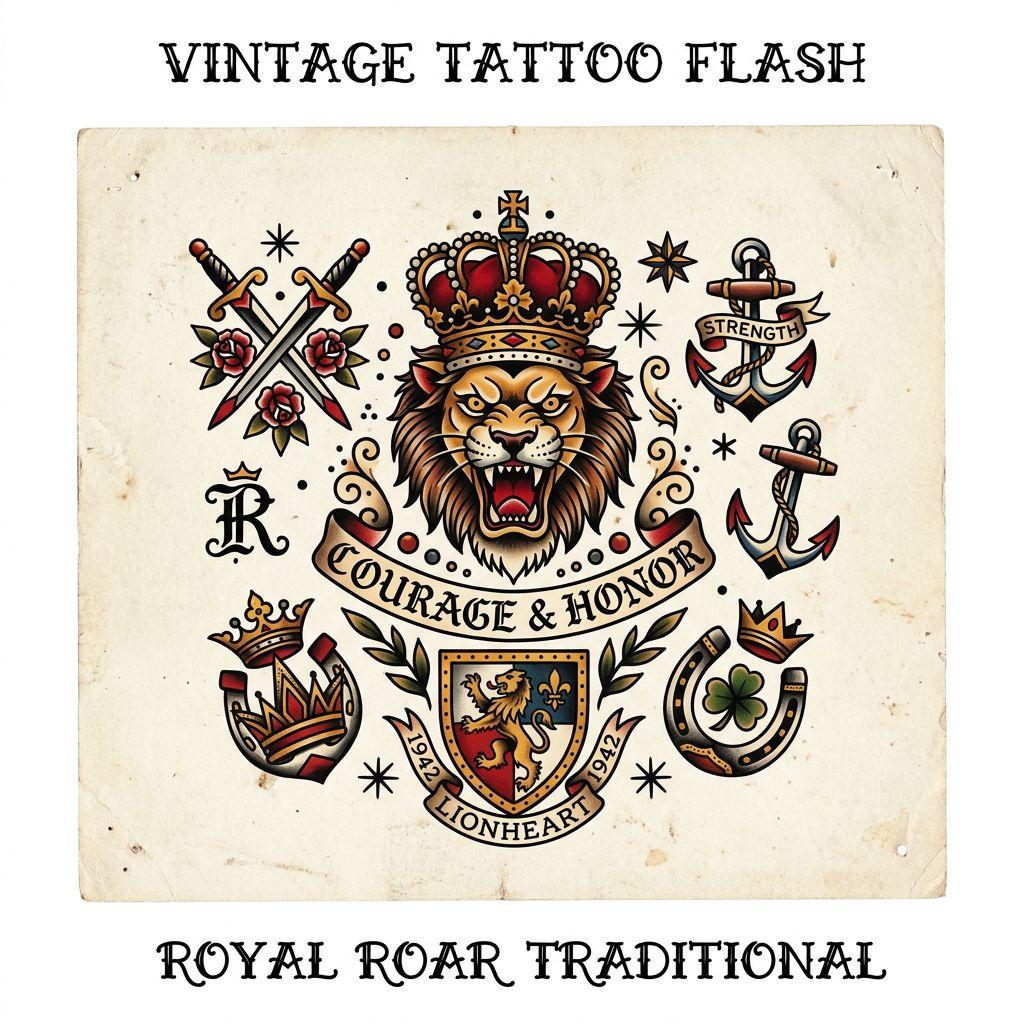 löwe-tattoo vintage löwen-patchwork