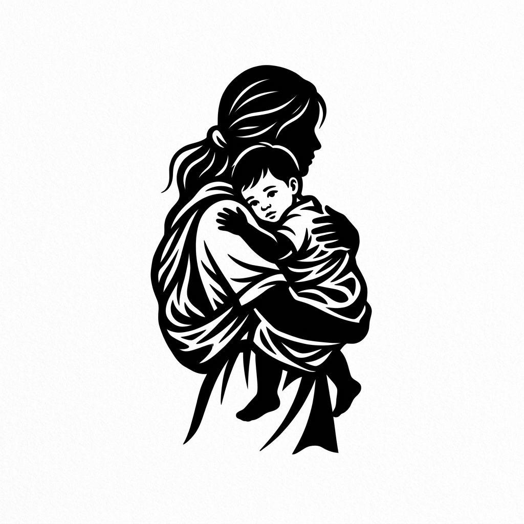mama-tattoo mutter und kind blackwork, Vorlage auf weißem Hintergrund