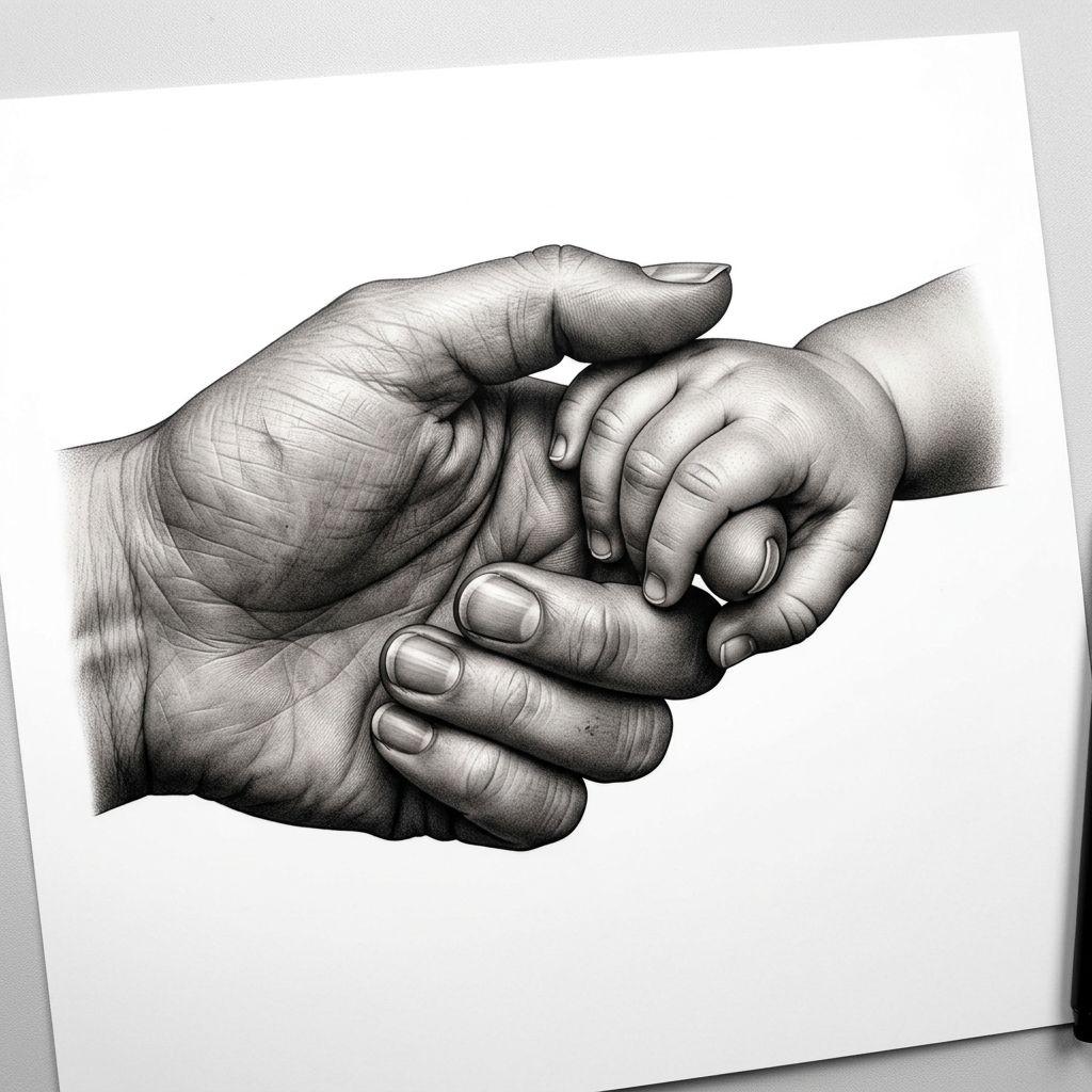 mama-tattoo realistische hände mutter und kind, Vorlage auf weißem Hintergrund