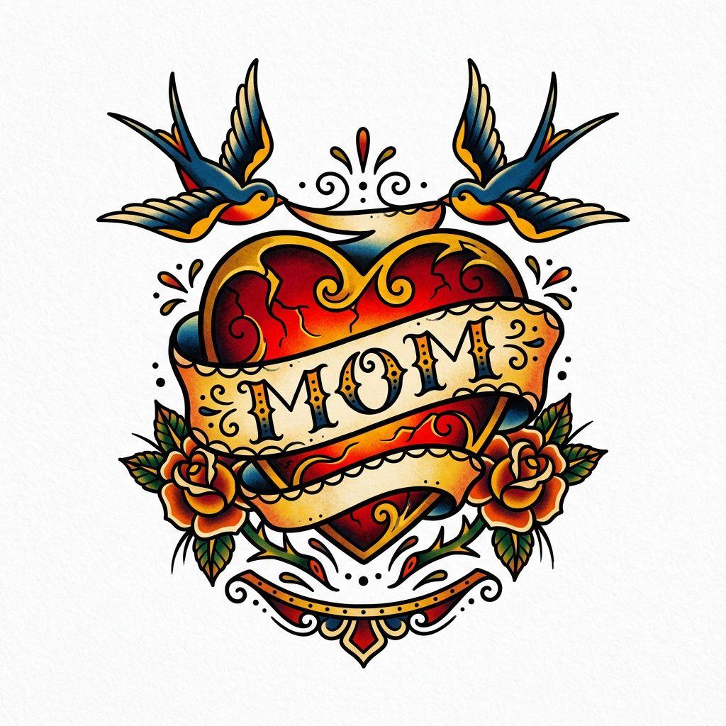 mama-tattoo old school herz "mom", Vorlage auf weißem Hintergrund