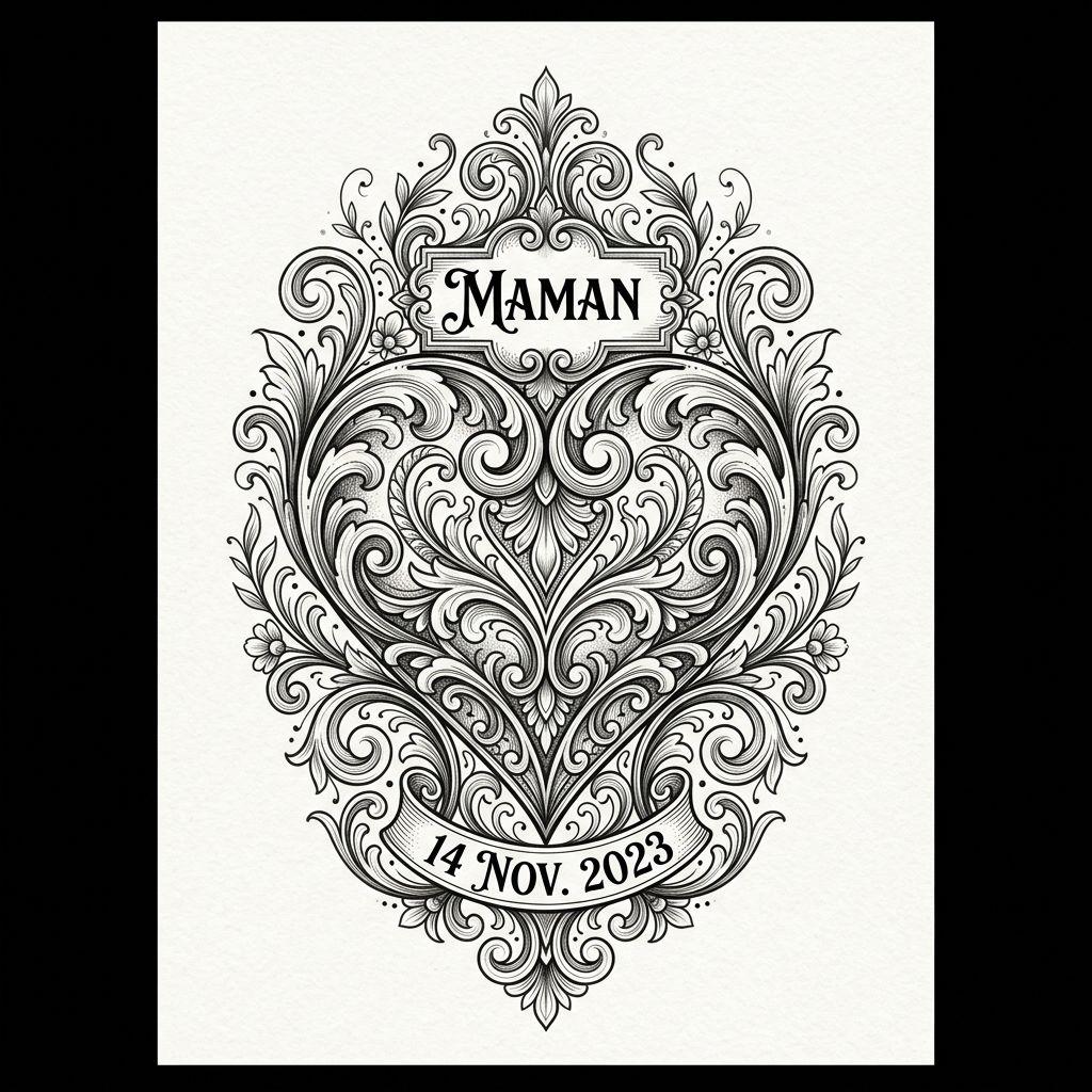 mama-tattoo ornamentales herz "mama", Vorlage auf weißem Hintergrund