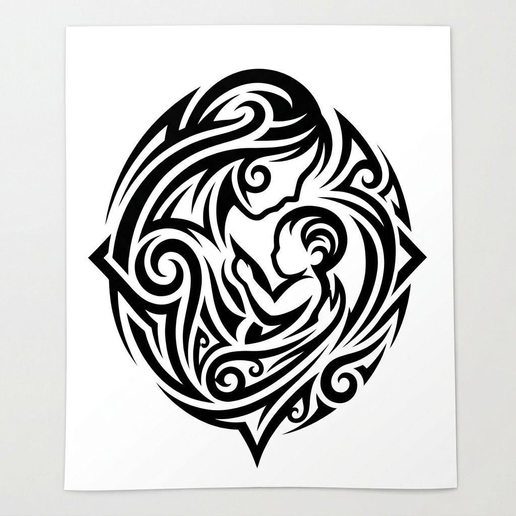 mama-tattoo tribal mutterschaft-symbol, Vorlage auf weißem Hintergrund