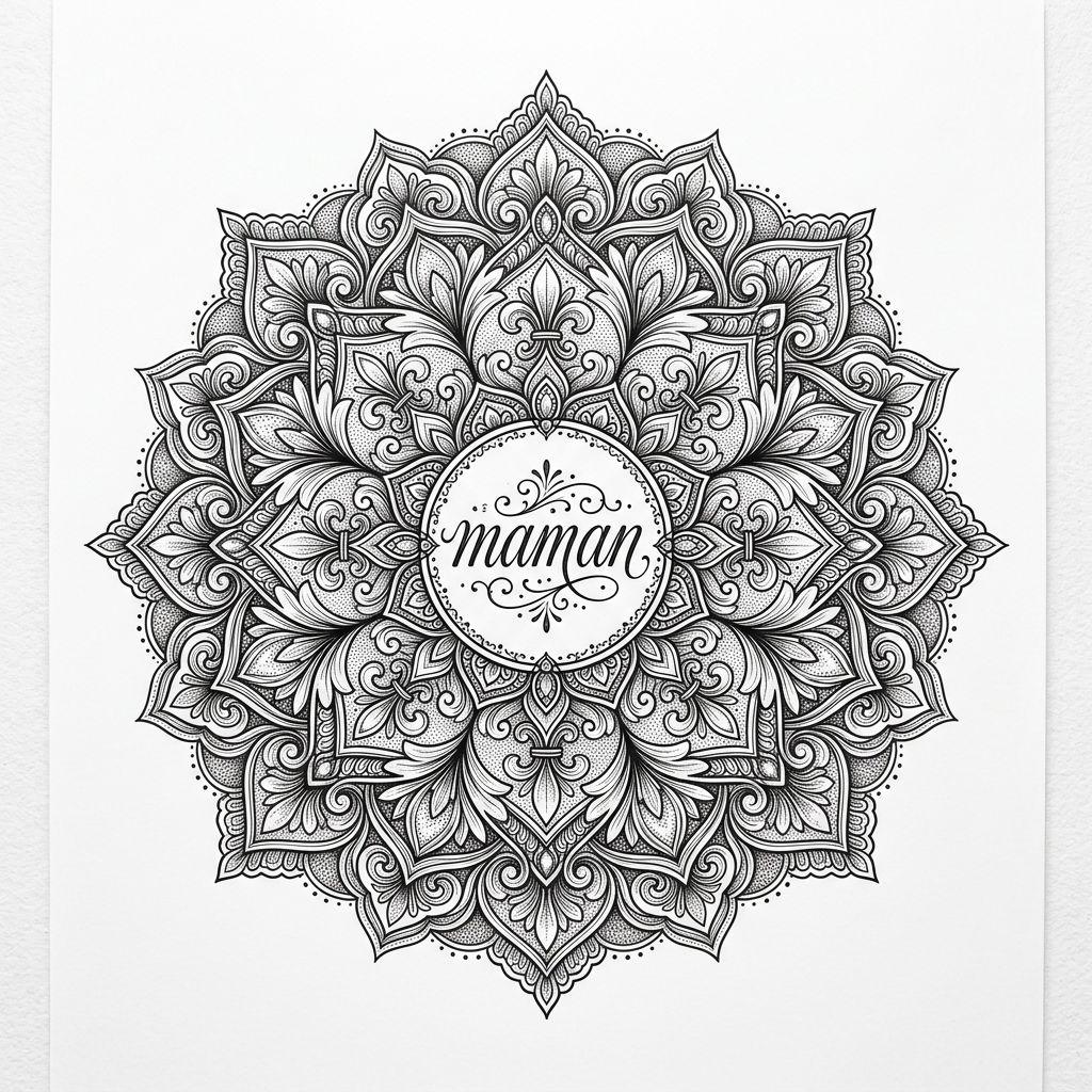mama-tattoo mandala mama, Vorlage auf weißem Hintergrund