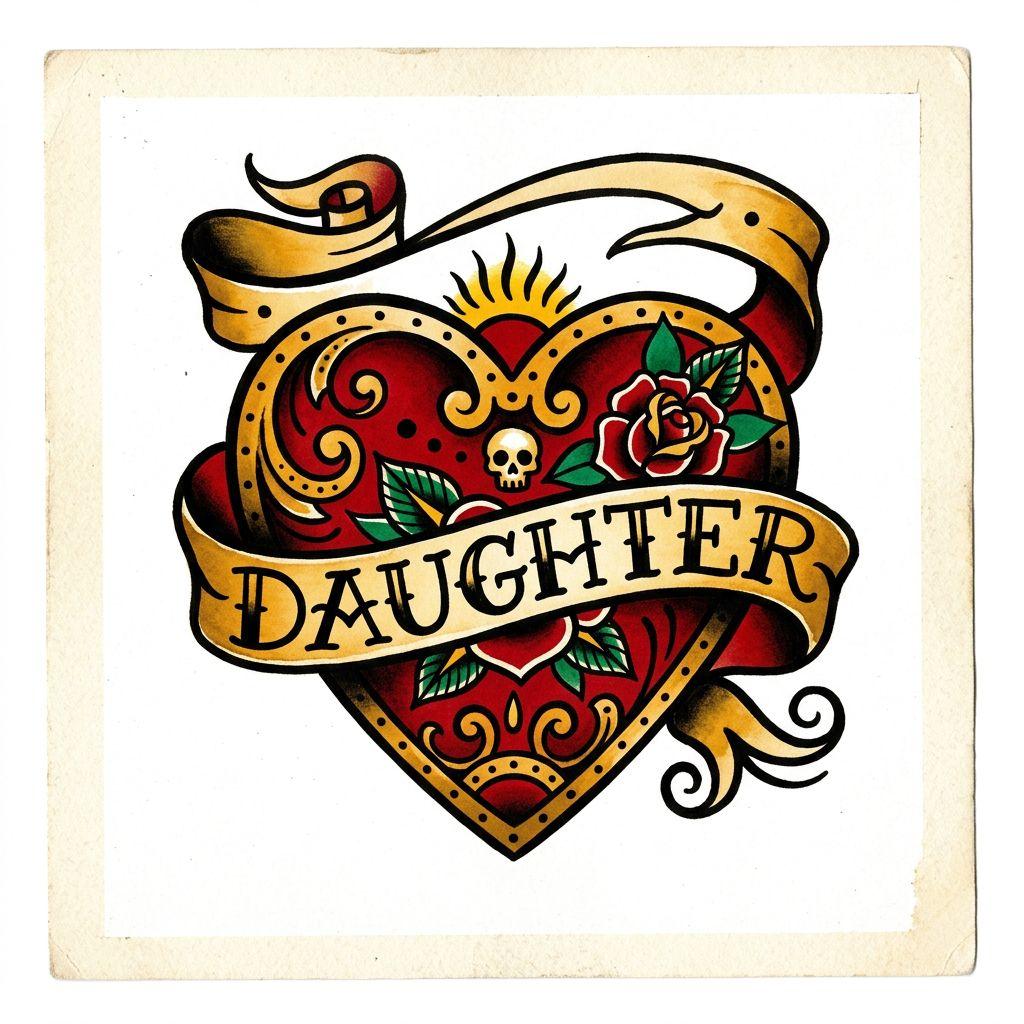mutter-tochter-tattoo old-school-herz 'daughter', Vorlage auf weißem Hintergrund