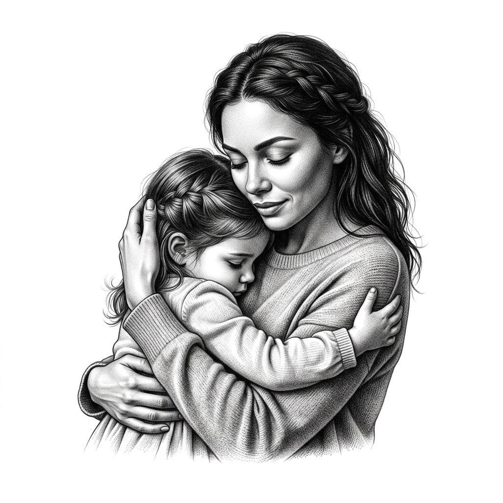 mutter-tochter-tattoo realistische mutter und tochter, Vorlage auf weißem Hintergrund