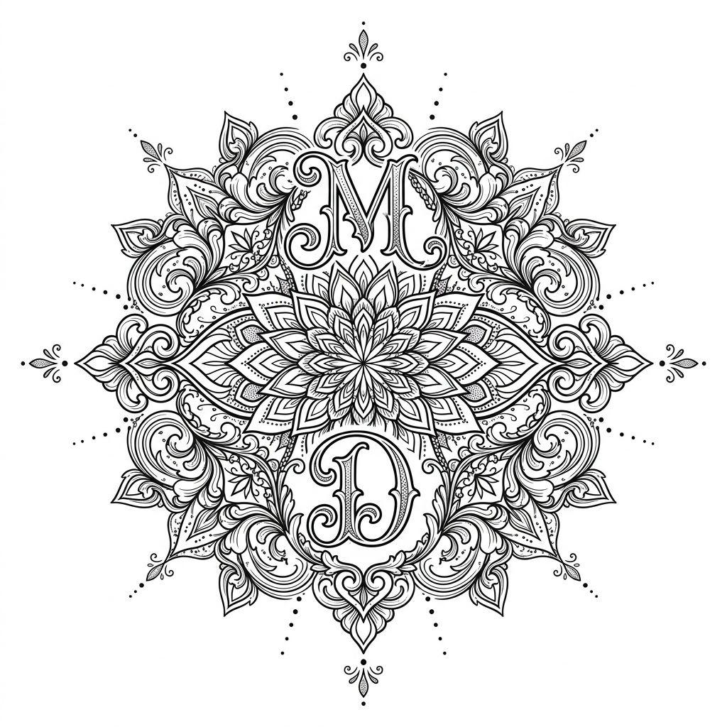 mutter-tochter-tattoo mandala aus m und t, Vorlage auf weißem Hintergrund