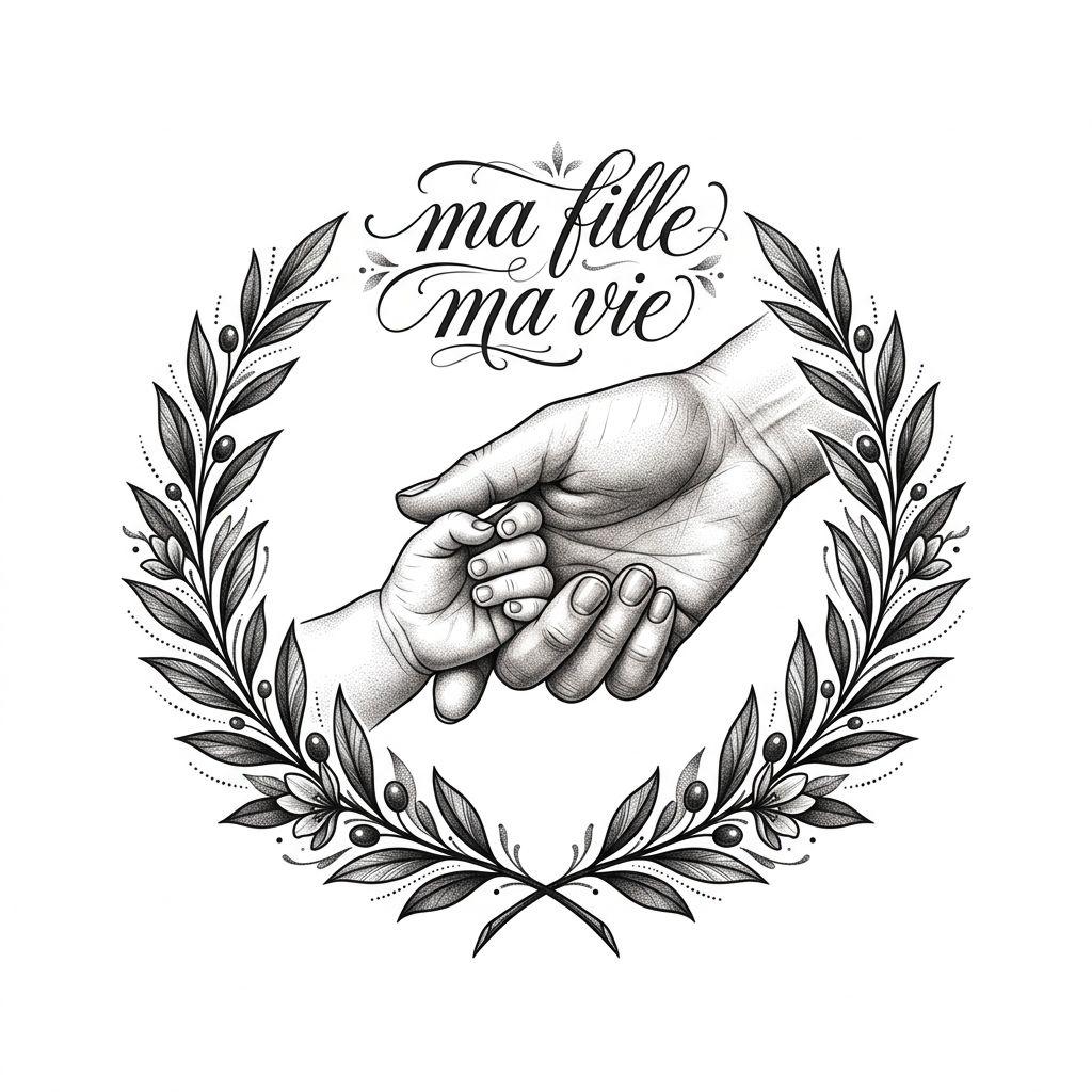 mutter-tochter-tattoo premium hände meine tochter mein leben, Vorlage auf weißem Hintergrund