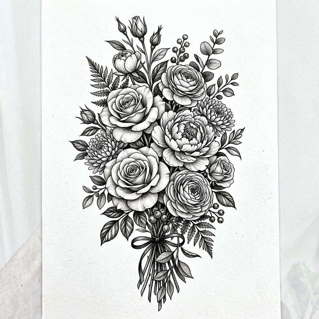 wade-tattoo realistische blumenkomposition
