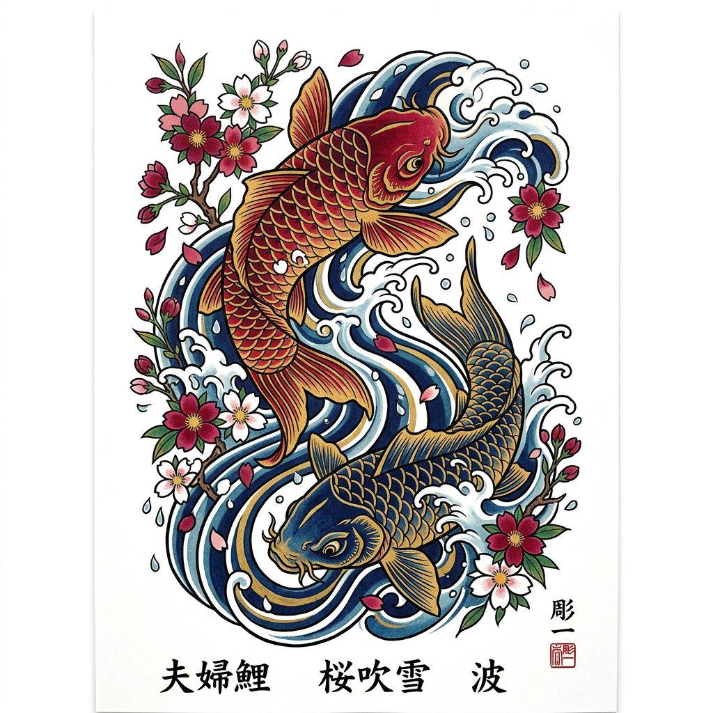 paar-tattoo koi-karpfen als paar