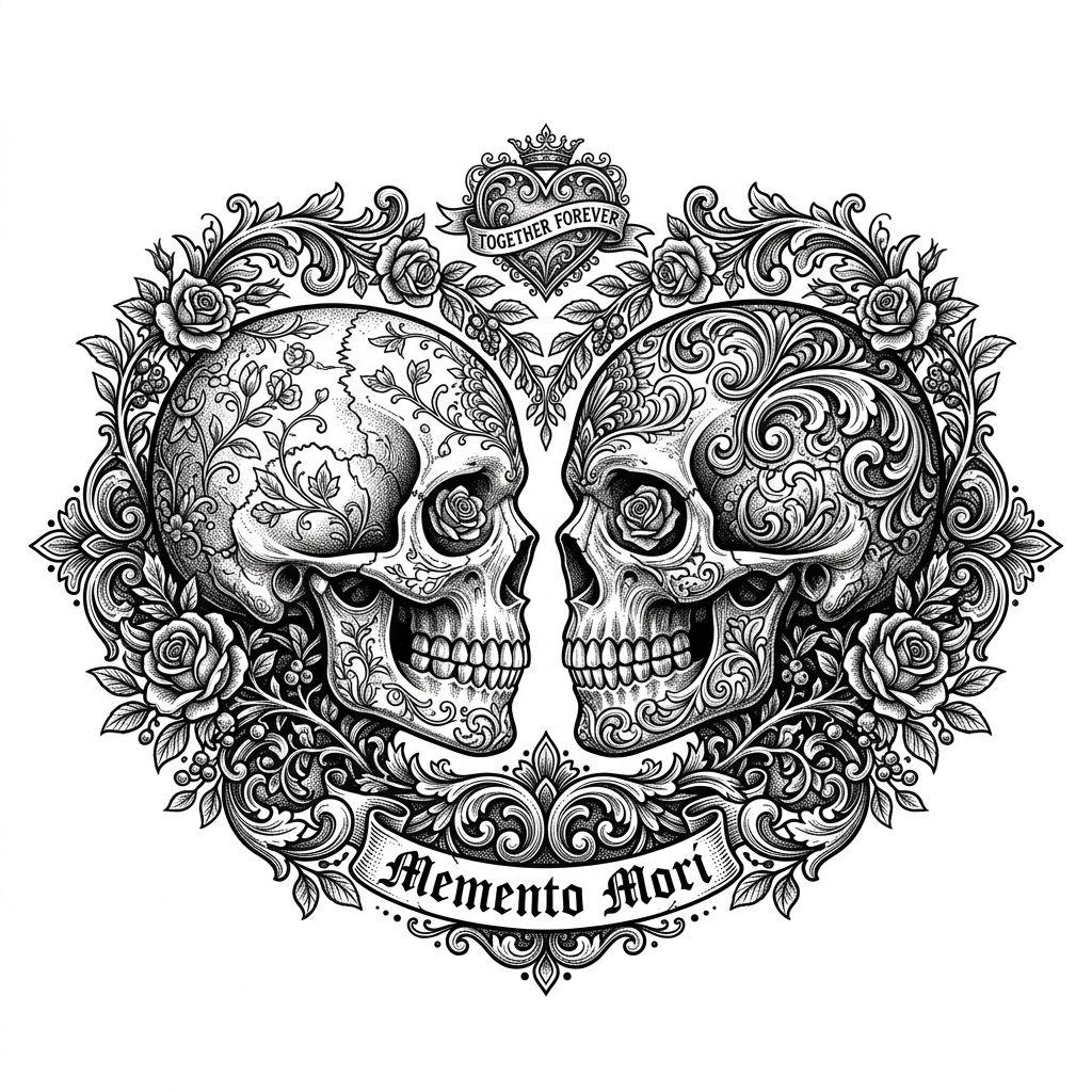 paar-tattoo verliebte totenköpfe