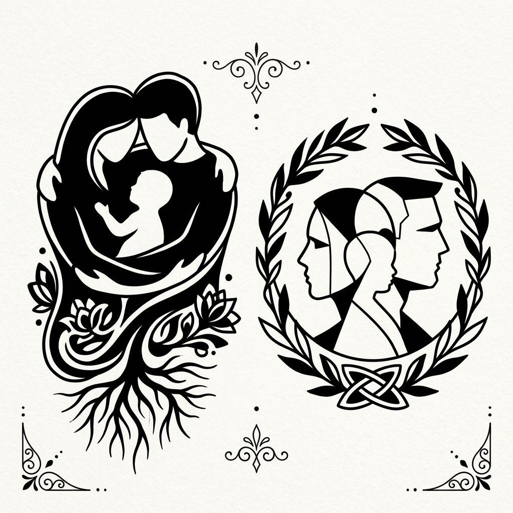 eltern-tattoo silhouetten blackwork