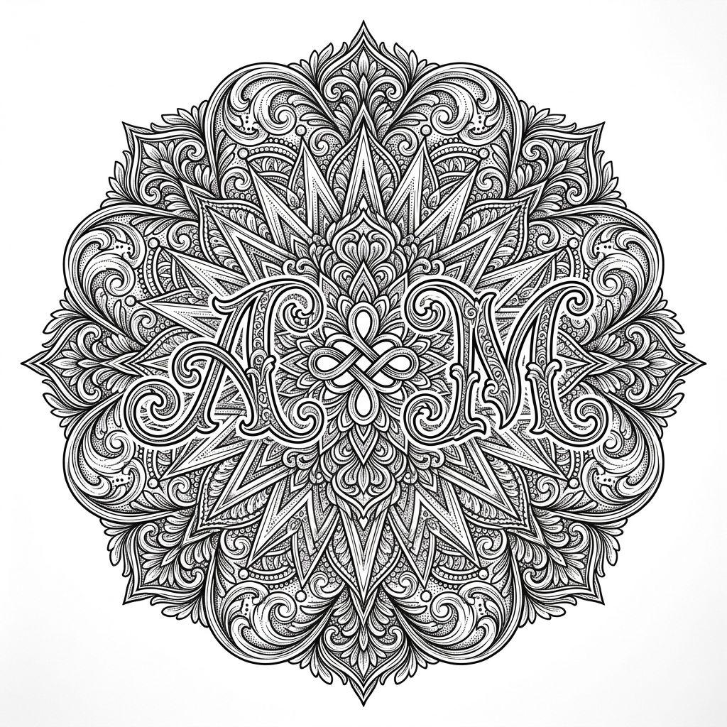 vater-tochter-tattoo mandala mit initialen, Vorlage auf weißem Hintergrund
