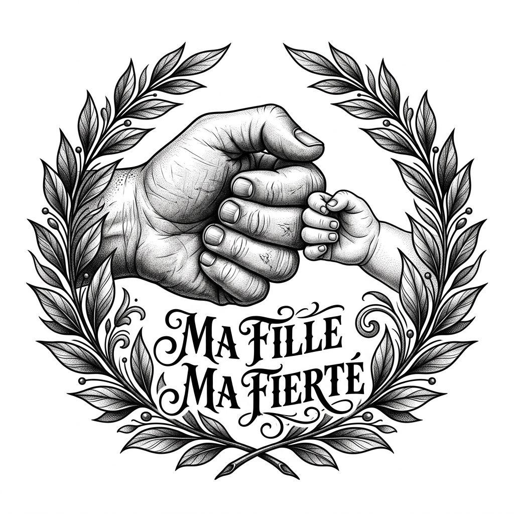 vater-tochter-tattoo premium hände meine tochter, Vorlage auf weißem Hintergrund