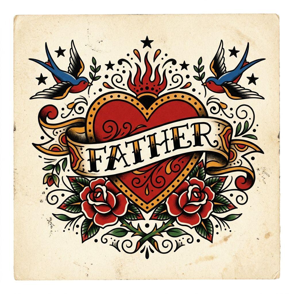 vater und sohn-tattoo old-school-herz 'father'