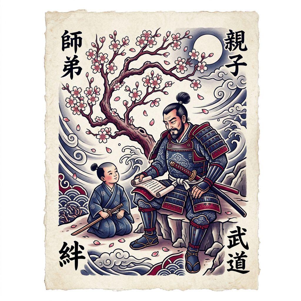 vater und sohn-tattoo japanische samurai