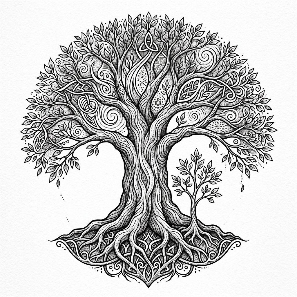 vater und sohn-tattoo spiritueller lebensbaum