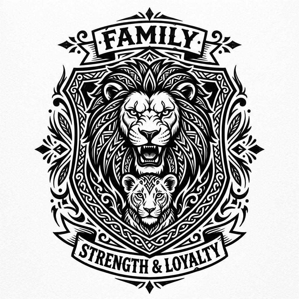 vater und sohn-tattoo löwe und löwenjunges blackwork