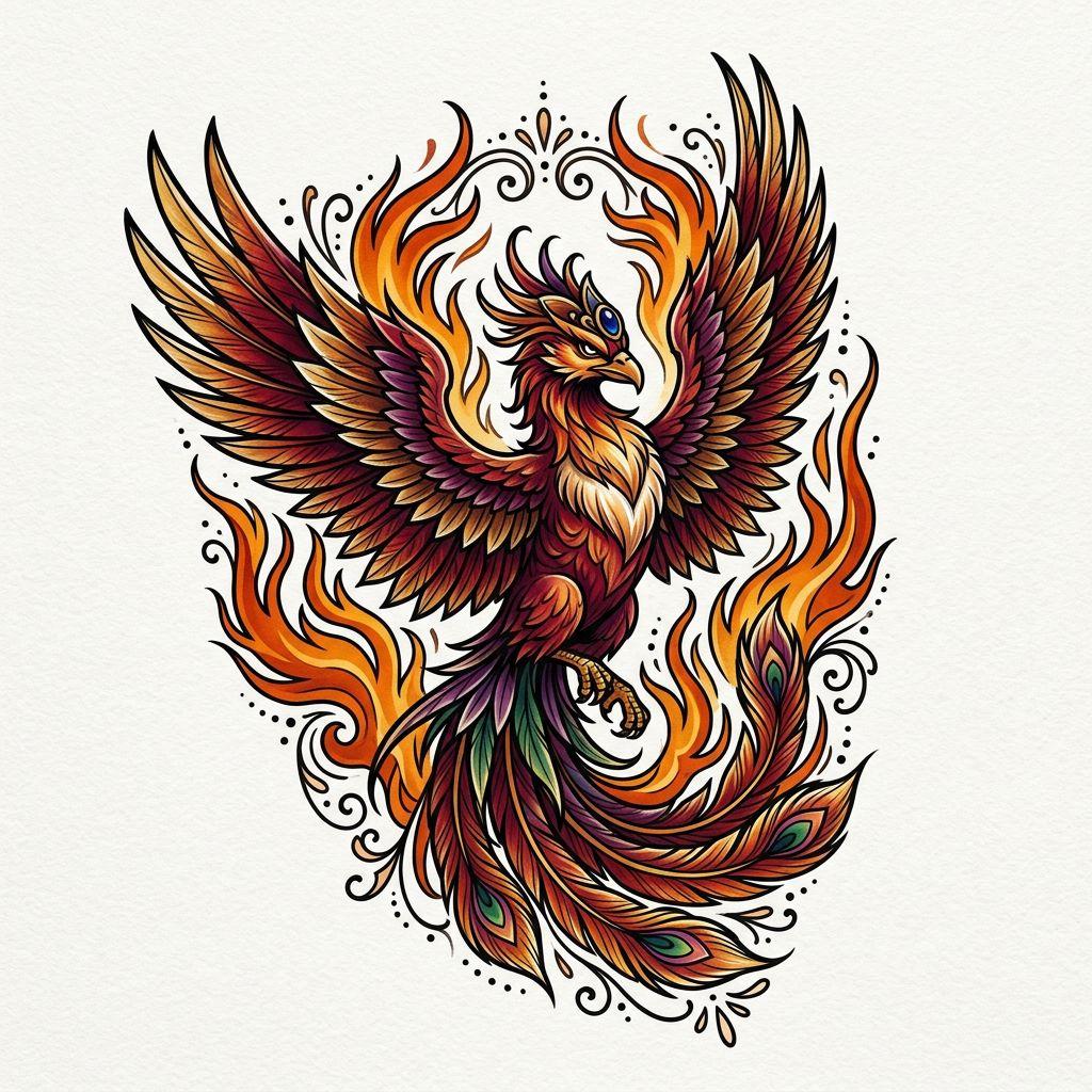 phoenix-tattoo phoenix neo-traditional flammen