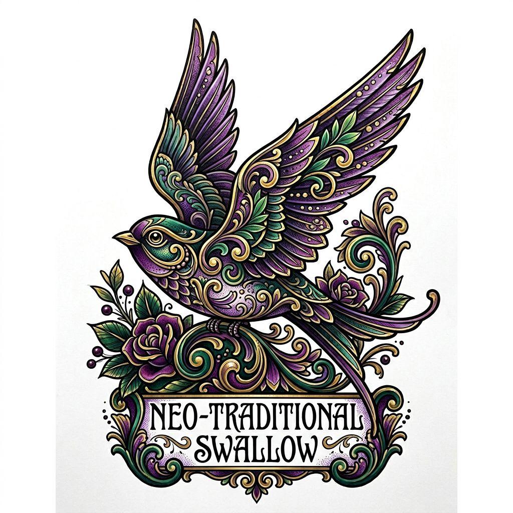 fuß-tattoo neo-traditional-schwalbe