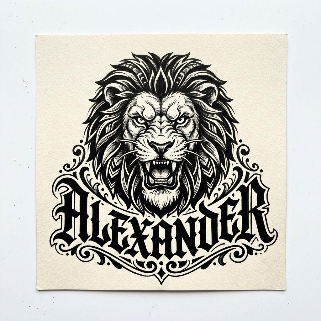 idée tatouage prénom prénom et lion