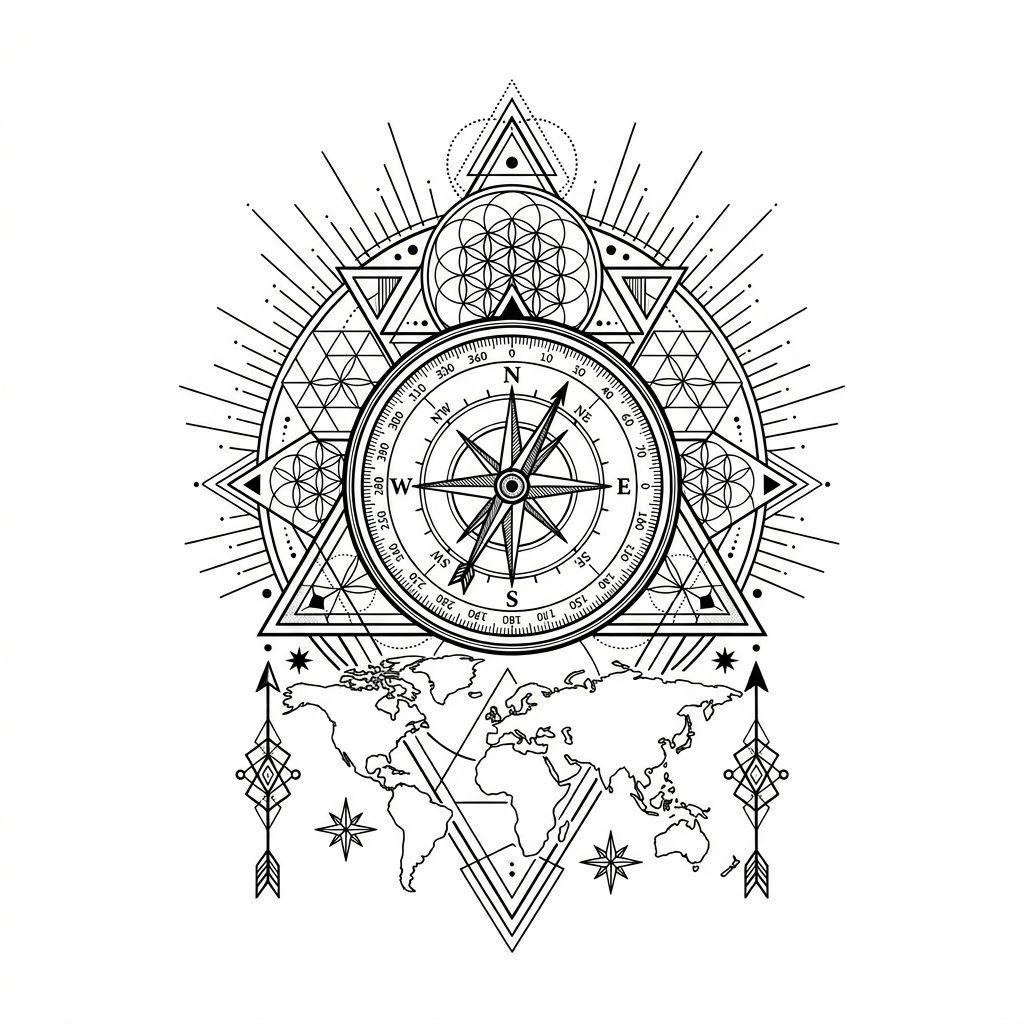 reise-tattoo kompass geometrisch