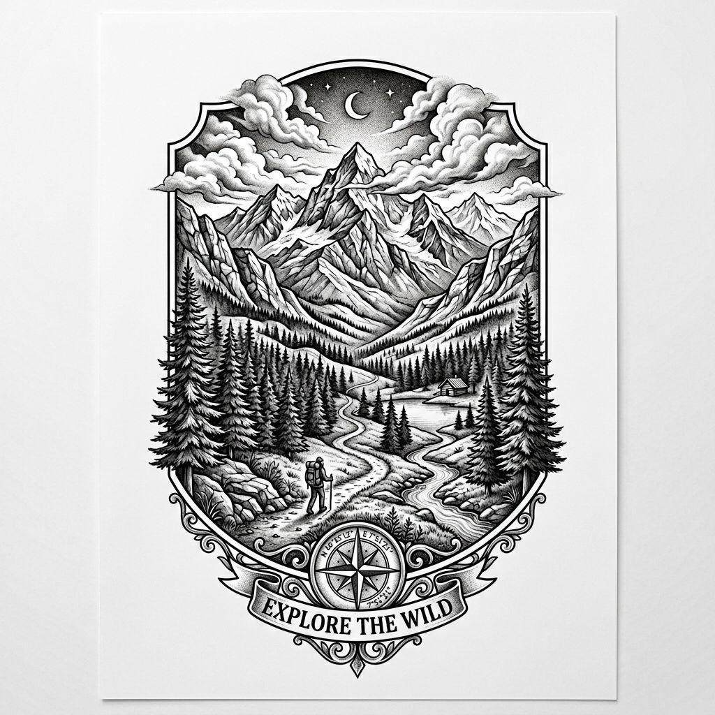 reise-tattoo berge realismus