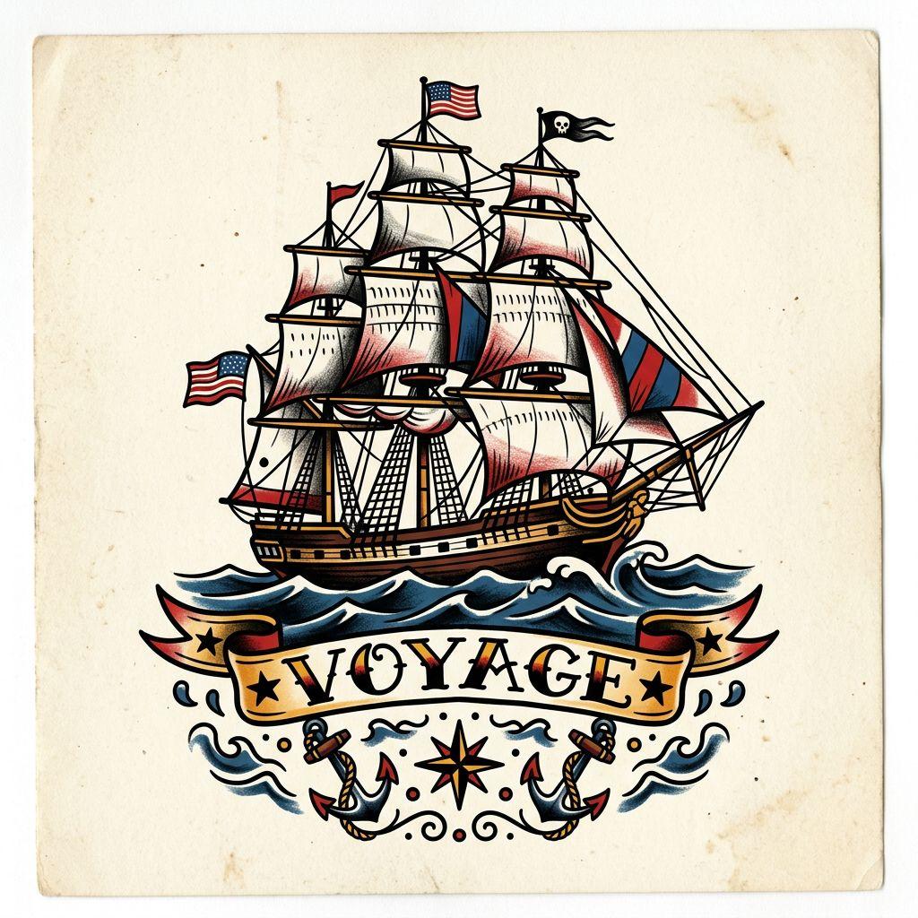 reise-tattoo segelschiff old school