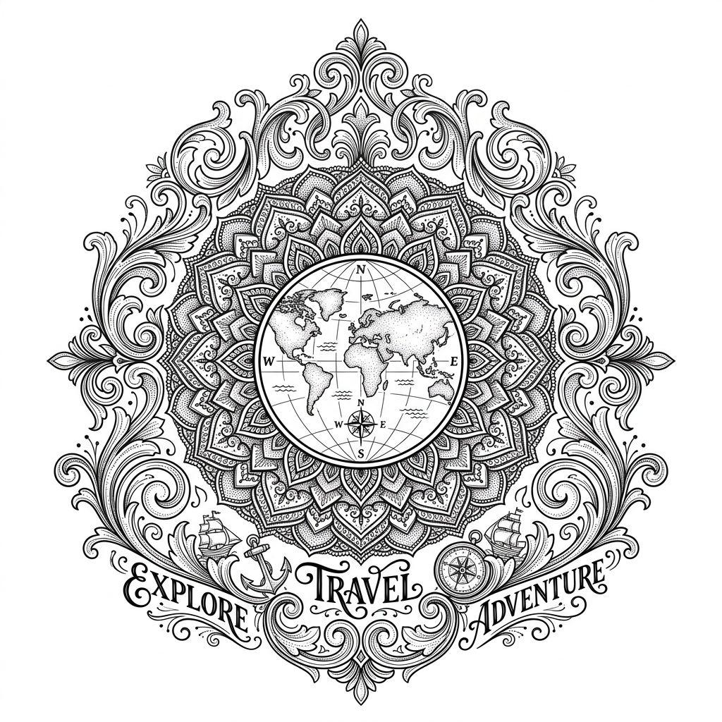 reise-tattoo mandala weltkarte