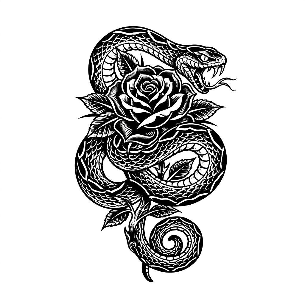 rose-tattoo rose und schlange