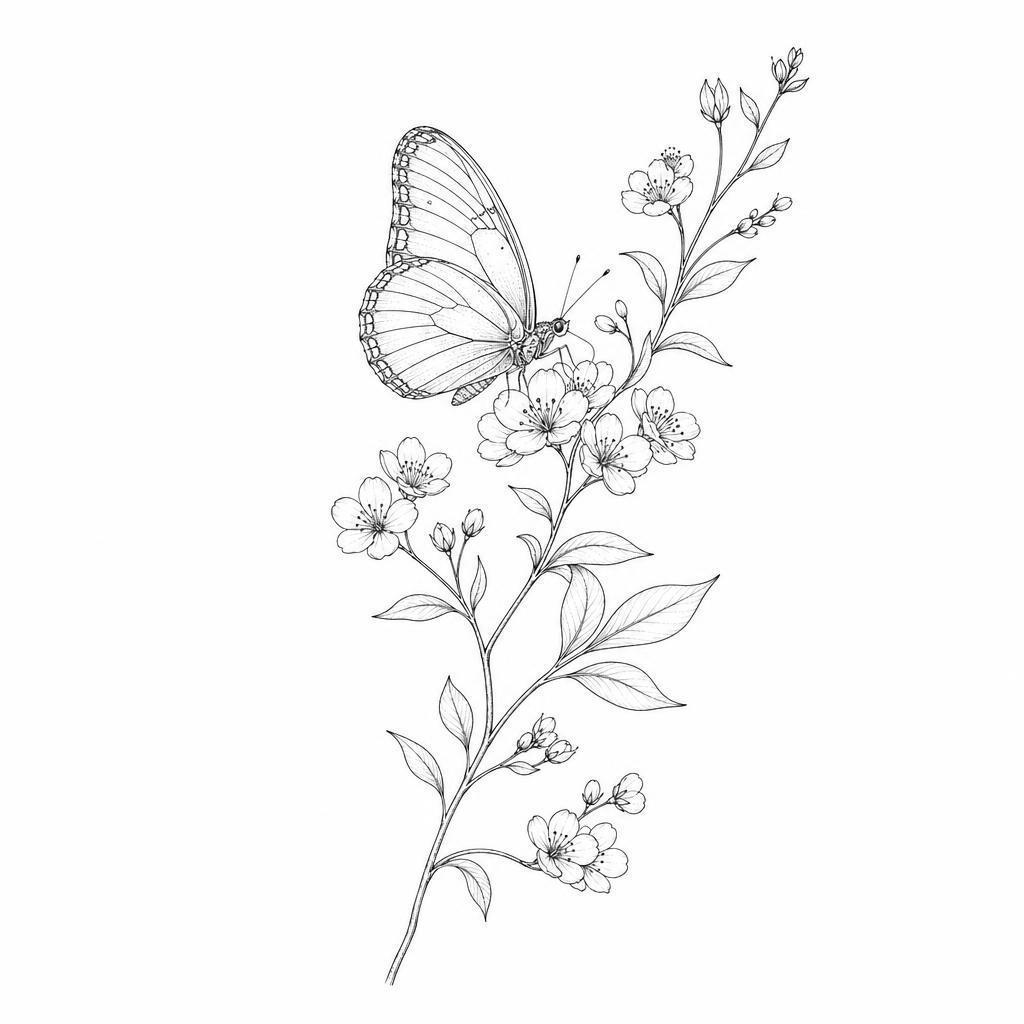 schmetterling-tattoo fineline-schmetterling botanisch